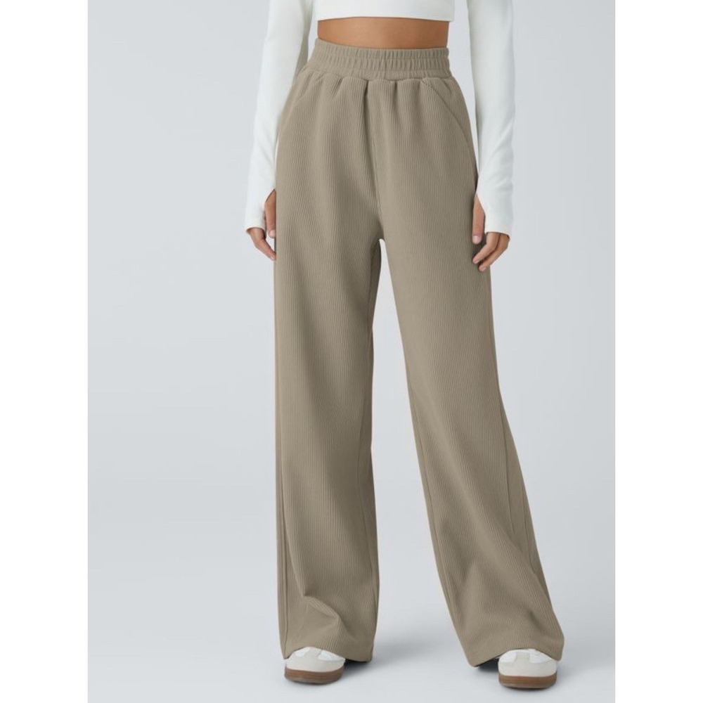 Halara Tan Corduroy Pull On Pants High Waist Wide Leg Size XS Tall Heavyweight